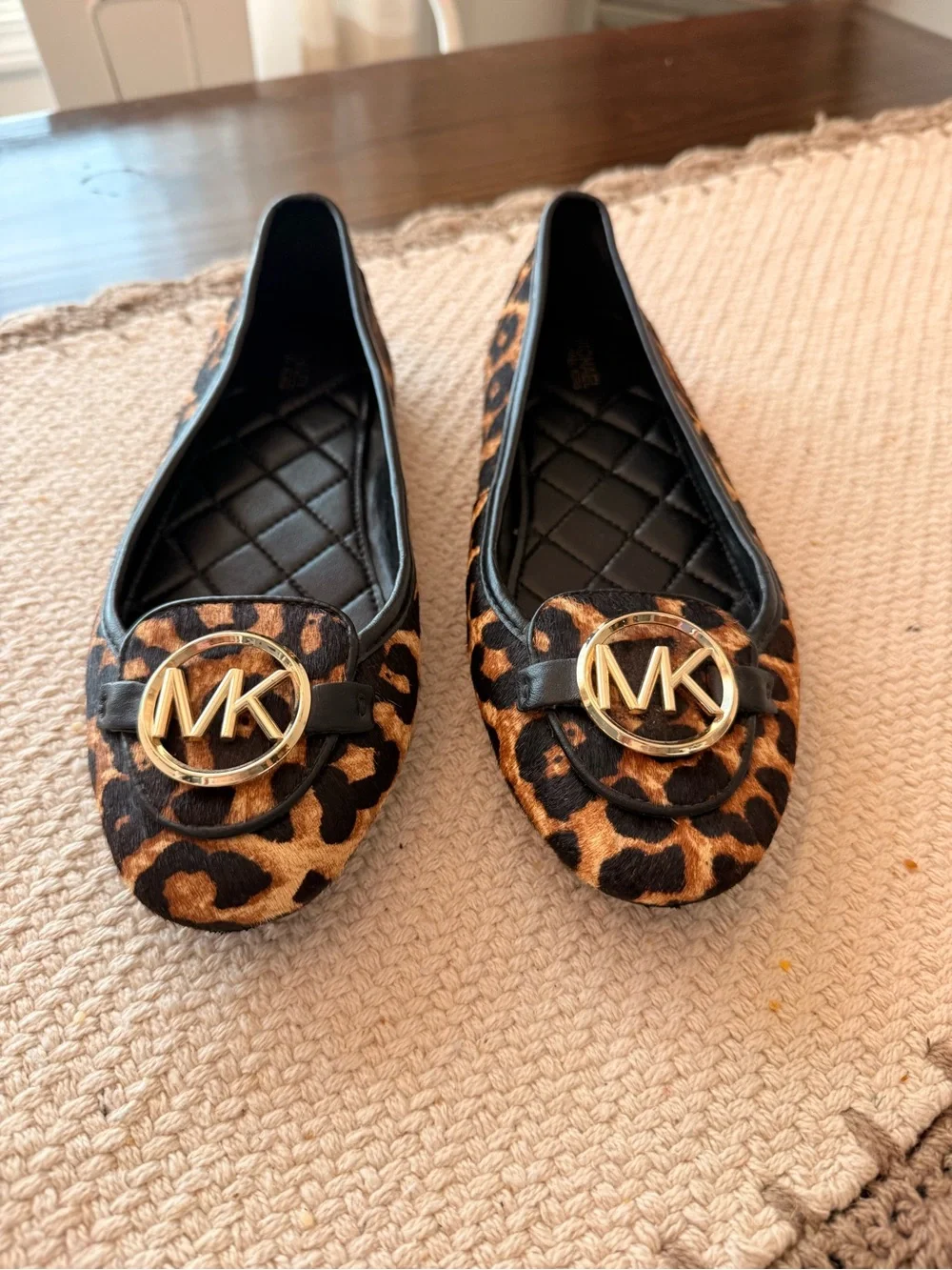 Michael Kors Leopard Calf-Hair Gold Logo Ballet Flats Women’s Sz 7